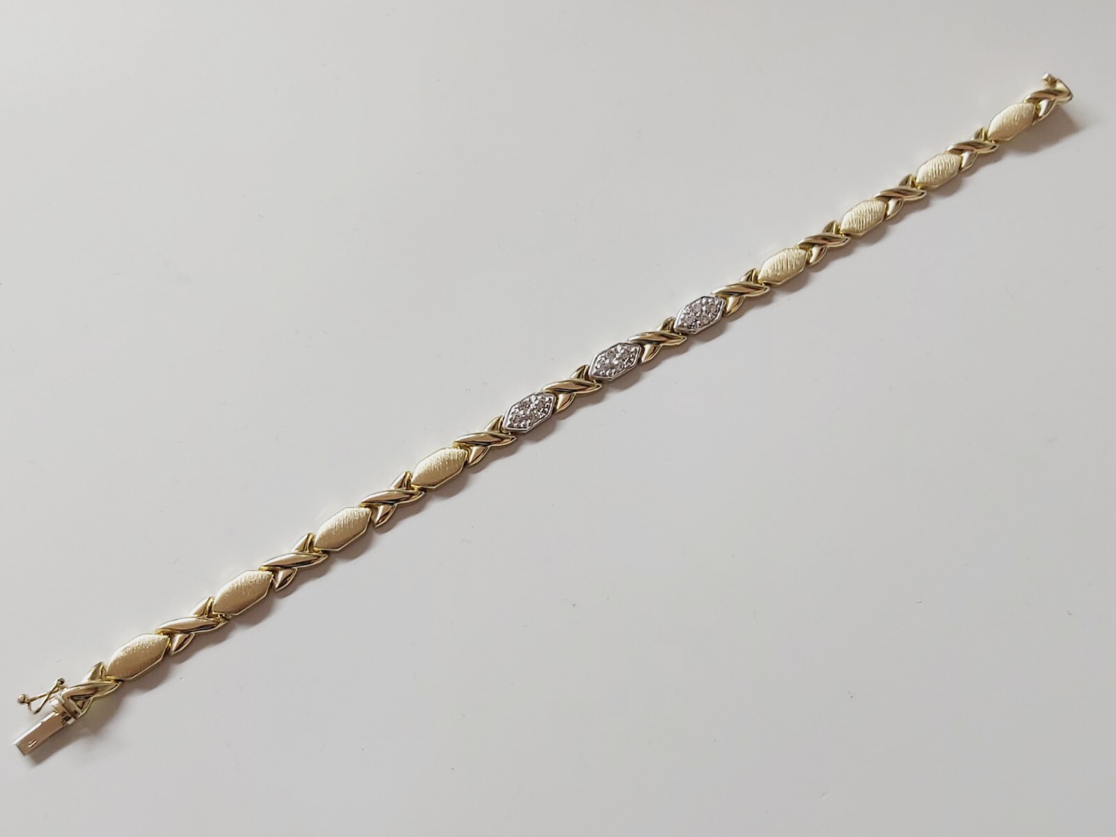 14K Solid Yellow-White Gold Cubic Zirconia Bracelet Length 19.5 cm / 7.7 inches