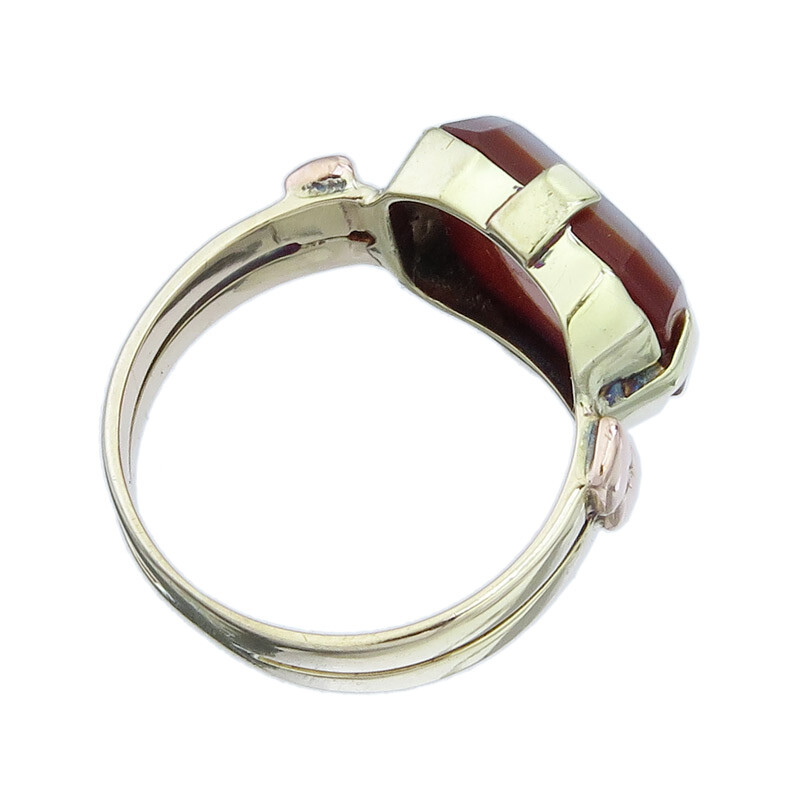 Signet ring without engraving layered stone 585 rose and yellow gold antique
