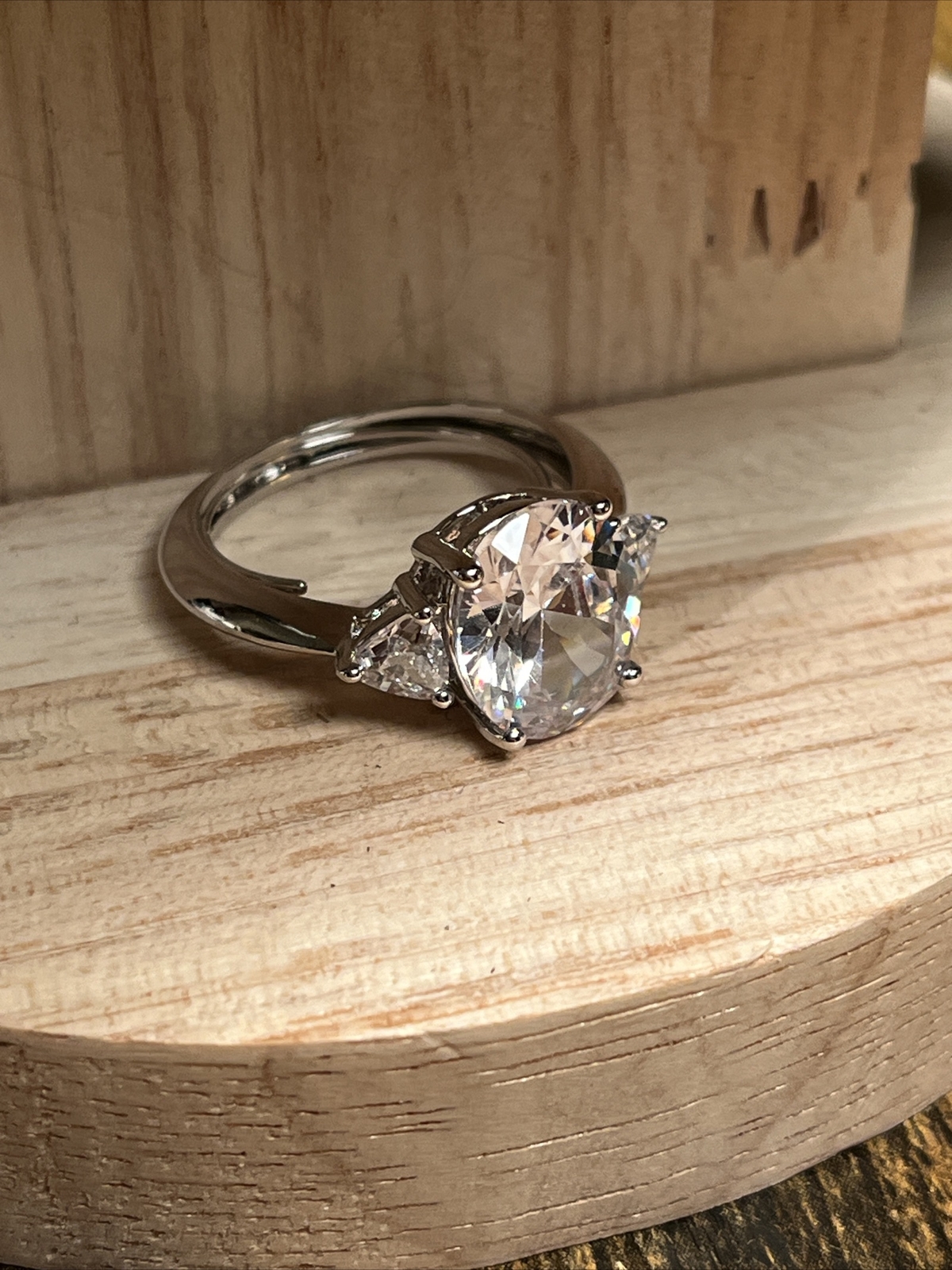 NVC Nataliya V Collister Ring CZ Engagement Silver Tone Size 8 Large Oval
