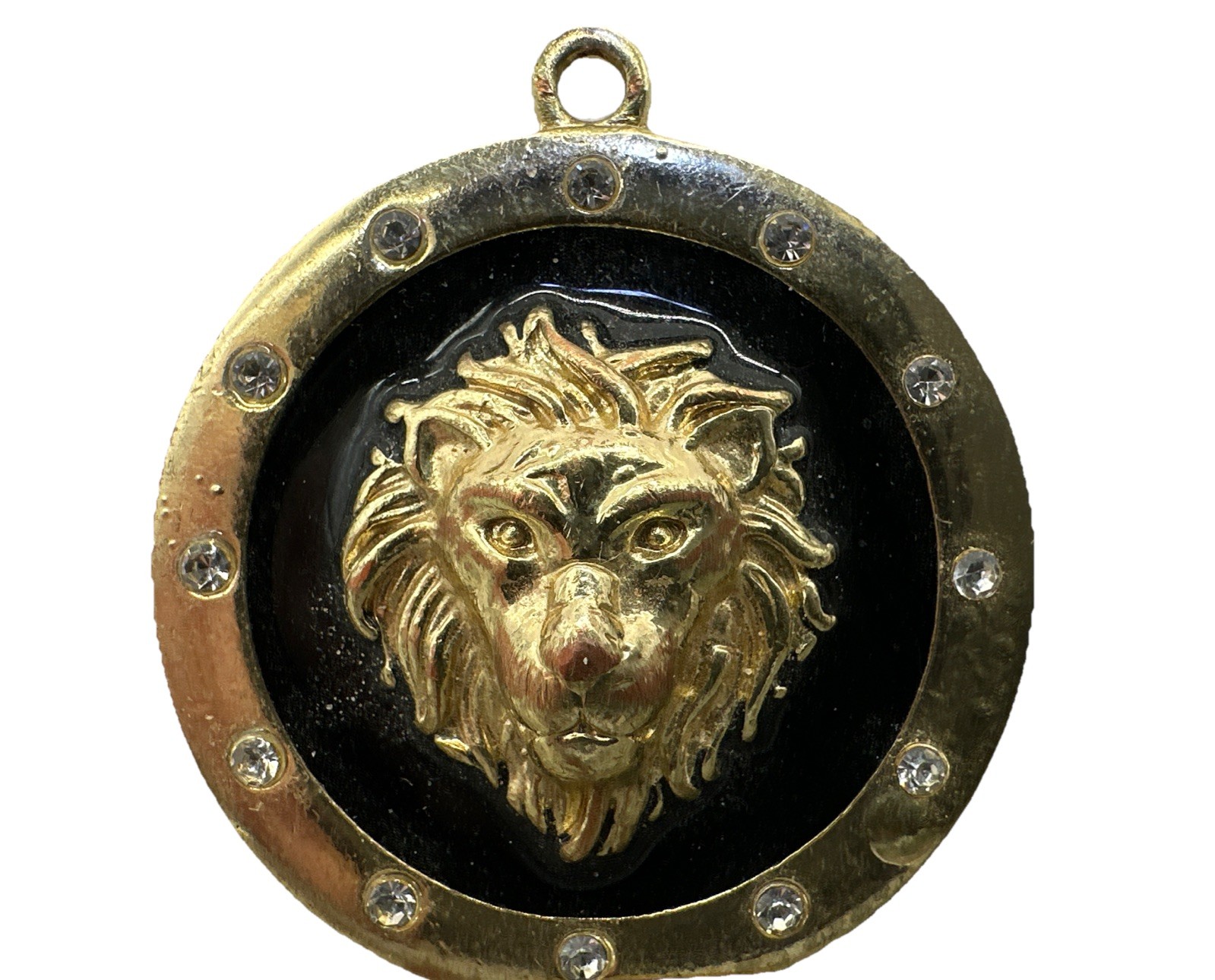Hip Hop Gold Lion Head Pendant 1 1/4” Gold Color with cubic zirconia diamonds
