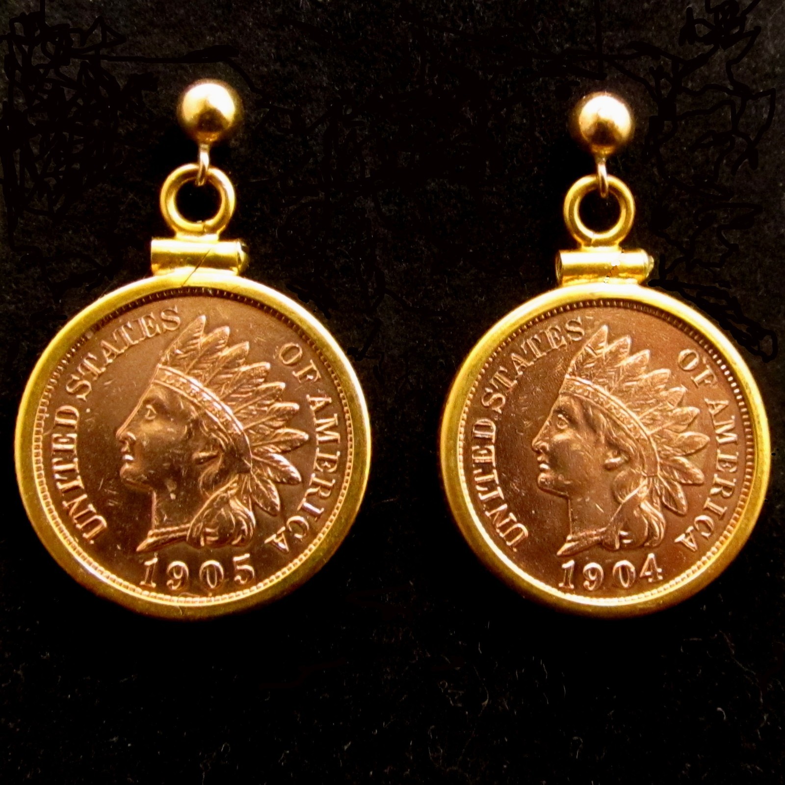 Coin Jewelry Earrings Vintage Indian Cent 14K Gold Filled Bezels and Ball Studs