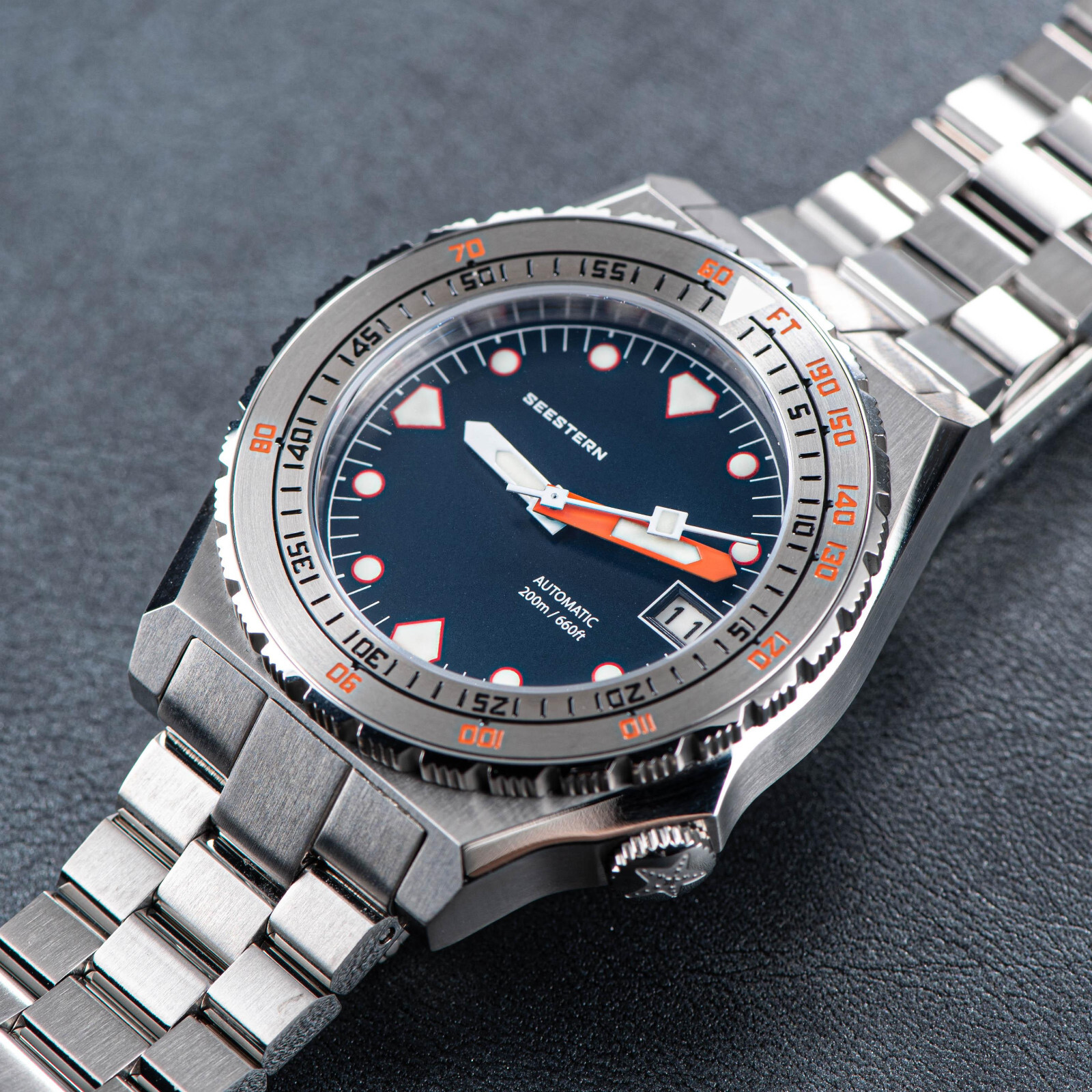 Seestern V3 S407-600T.E LUME DATE Bezel 200m DIVER’S Mens Sport Watch DEEP BLUE