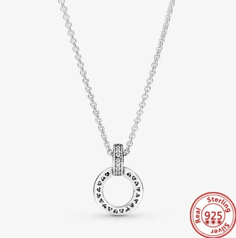 Noble Round Pendant Necklace Circles Moving Heart 925 Sterling Silver Women
