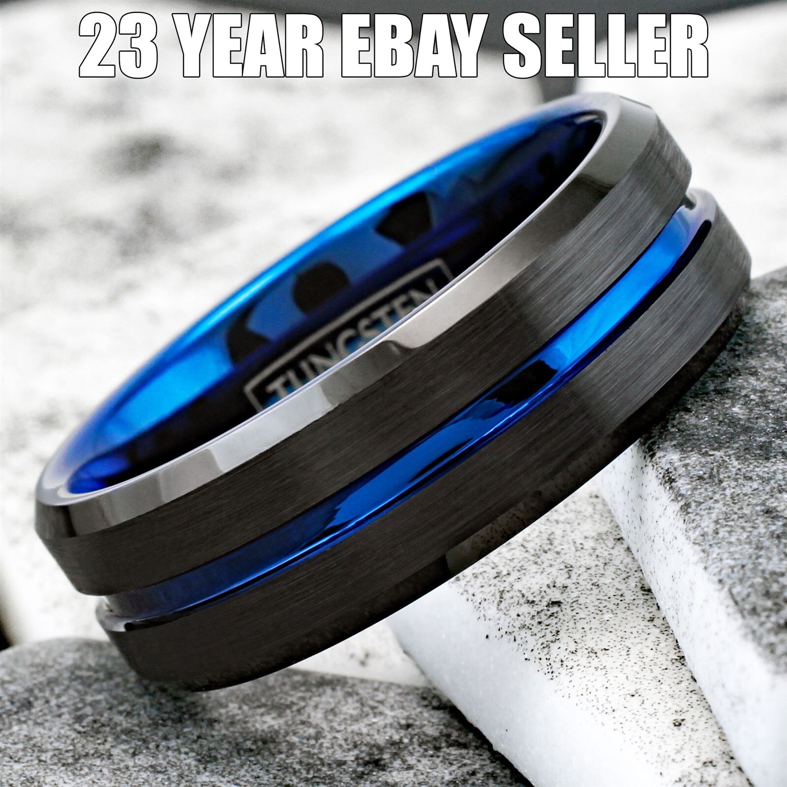 6/8mm Tungsten Carbide Men’s Ring Thin Blue Line Black Brushed Wedding Band