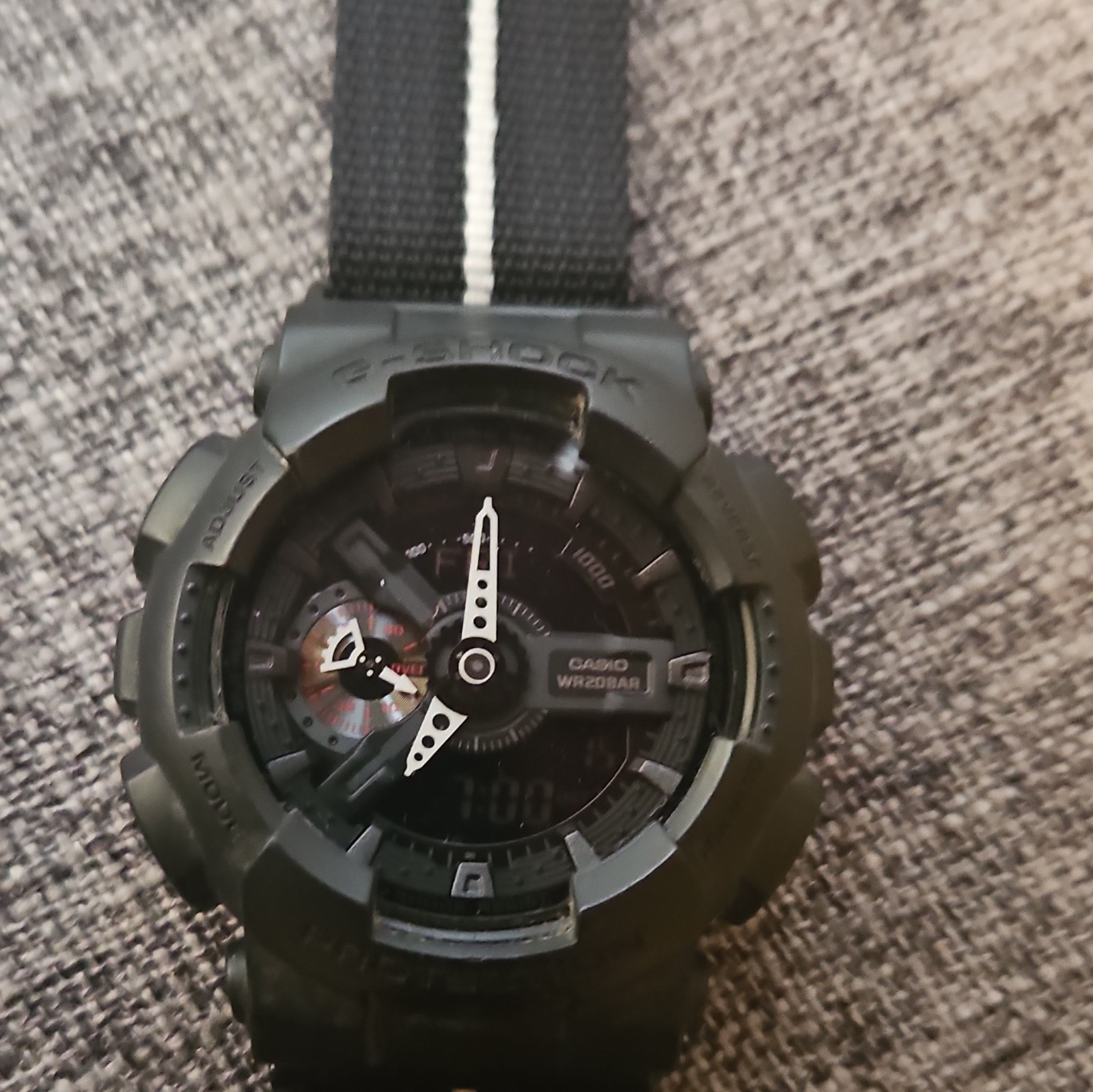 Casio G-SHOCK Analog/Digital 200m Black Case, Jays And Kays Adapter- Nylon Strap