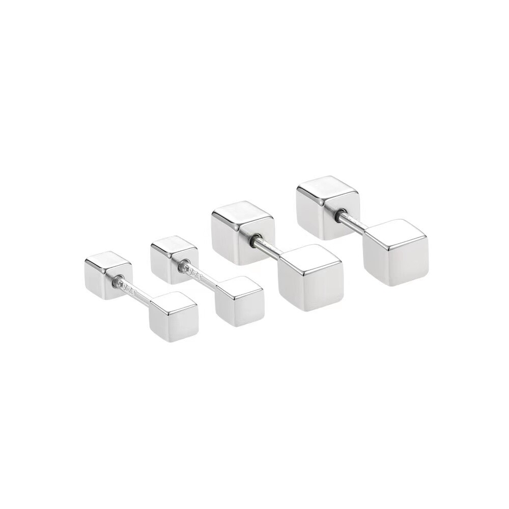 Womens Tiny 3D Cube Screw Back Stud Earrings Minimalist Jewelry Surgical Steel