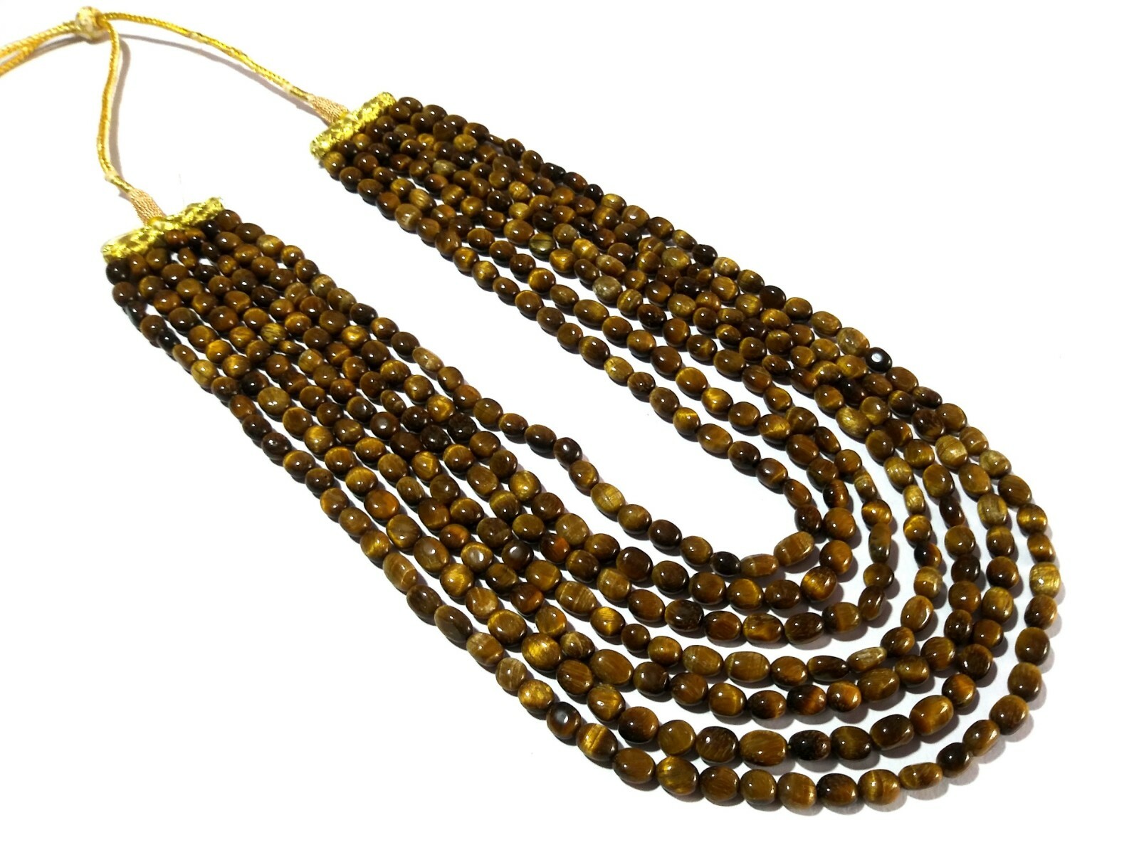 16″-20″inch Necklace Natural Tiger’s Eye Oval Smooth 5×7-6x8mm Necklace Beads