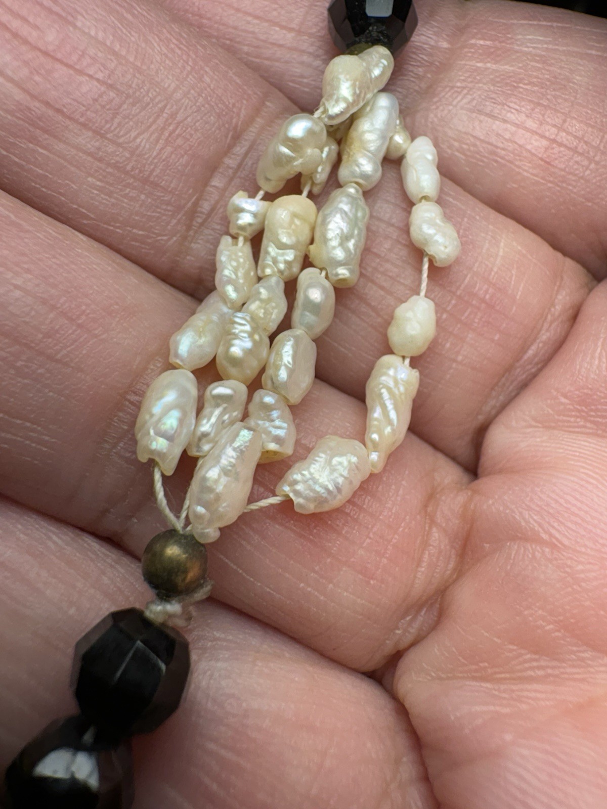 Vintage Mid-20th Century Faceted Black Onyx & Baroque Freshwater Pearl Necklace