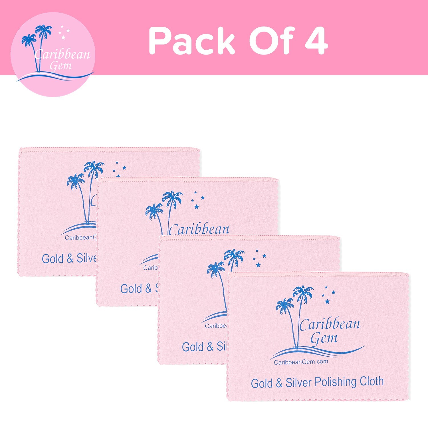 Caribbean Gem Jewelry Cleaner 4 pack Polishing Cloths For All Type Of Jewelry
