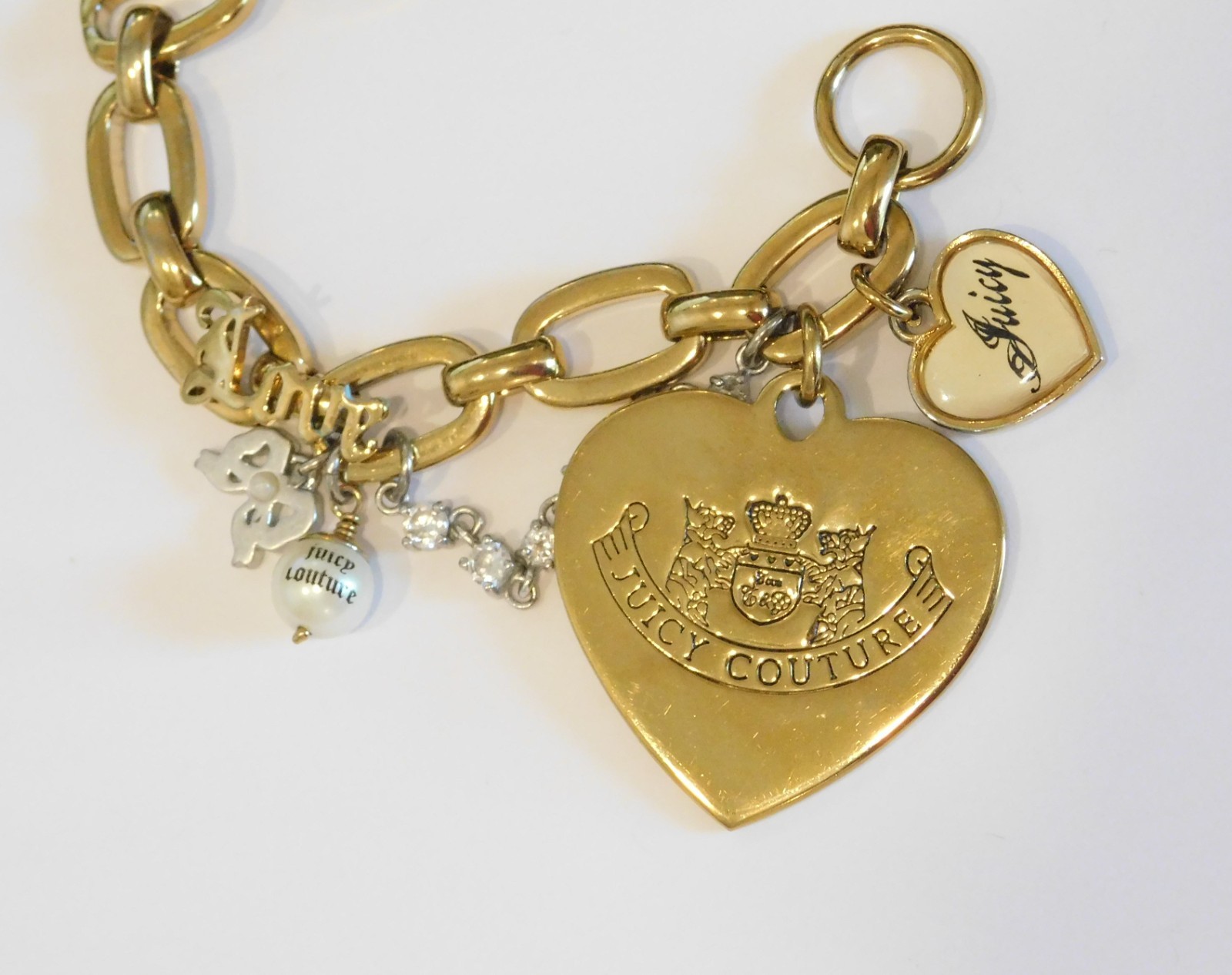 Juicy Couture Love Script “Let Them Eat Couture” Gold Charm Bracelet