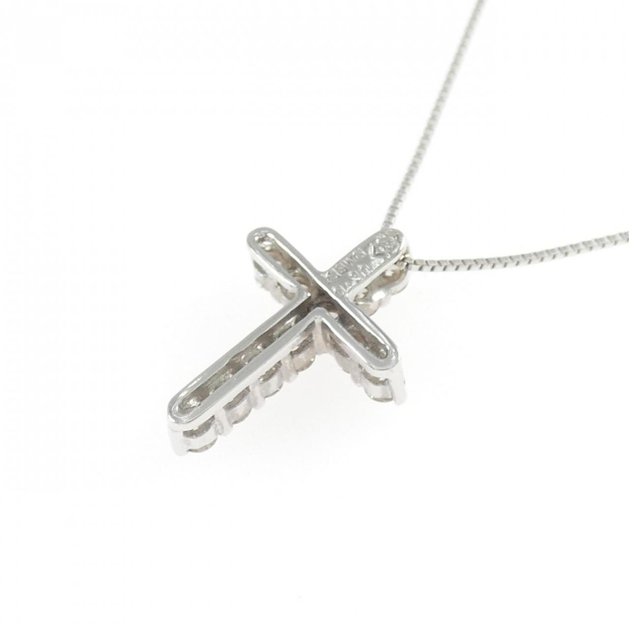 Authentic K18WG Cross Diamond Necklace 0.30CT #270-004-275-1592