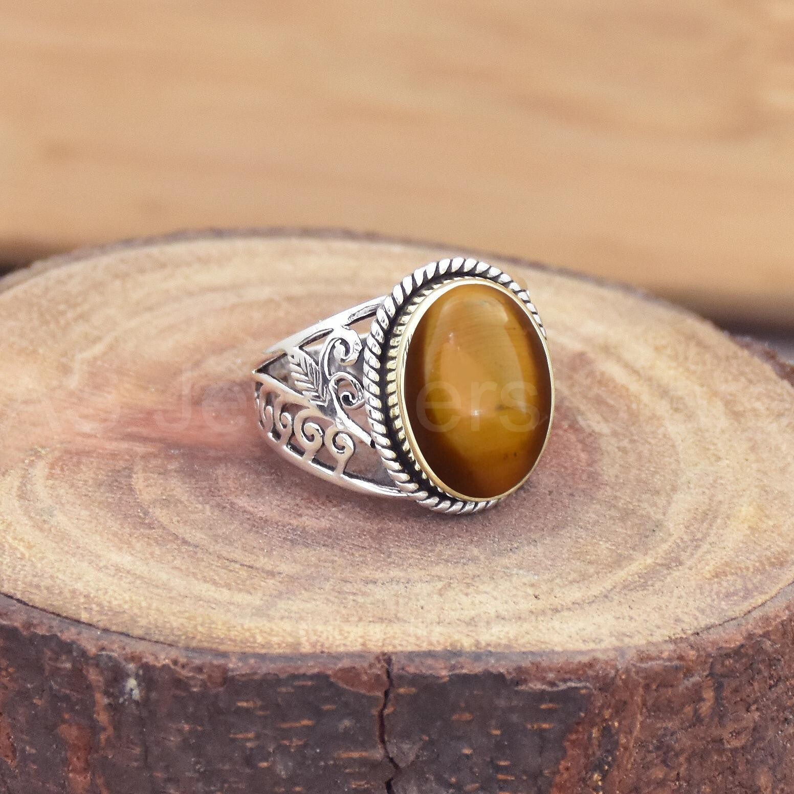 925 Sterling Silver, Tiger Eye Ring, Handmade Silver Jewelry, Unique Silver Ring