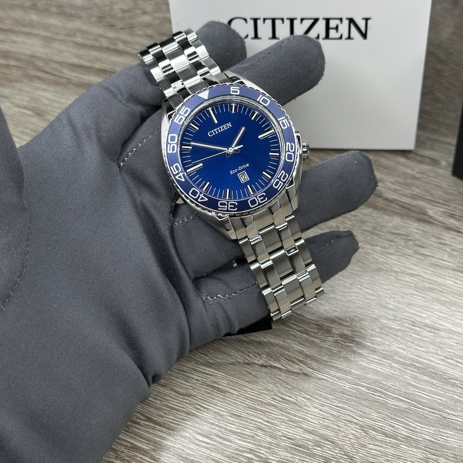 MSRP $525✅Citizen Eco-Drive Carson Silver Steel Blue Date Men’s Watch AW1770-53L