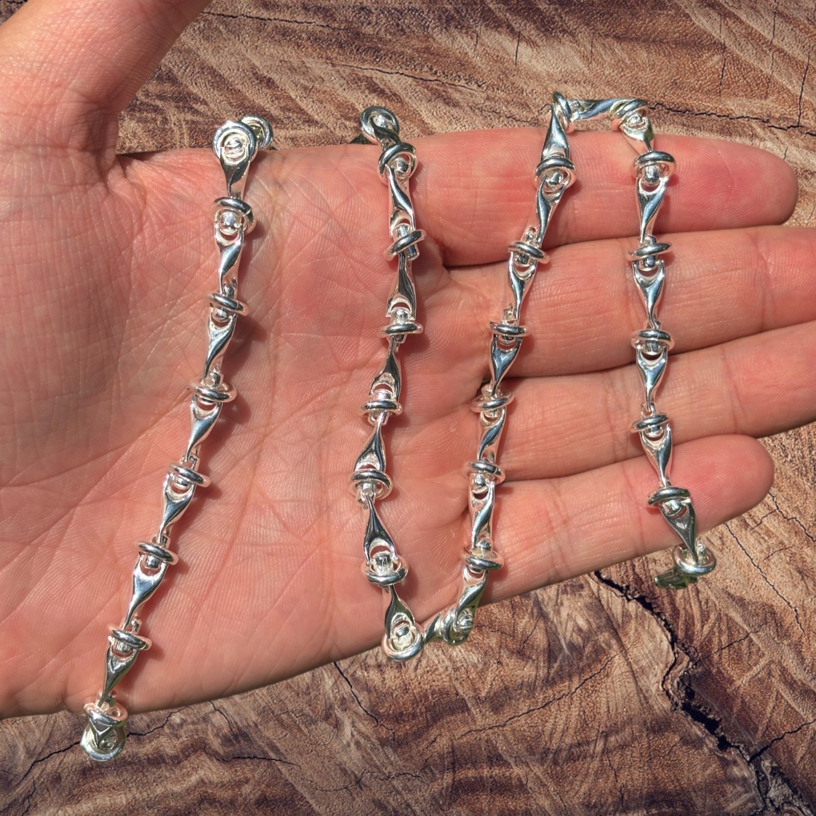 8mm Barbed Wire Chain Necklace – Real Solid 925 Sterling Silver Made In Italy