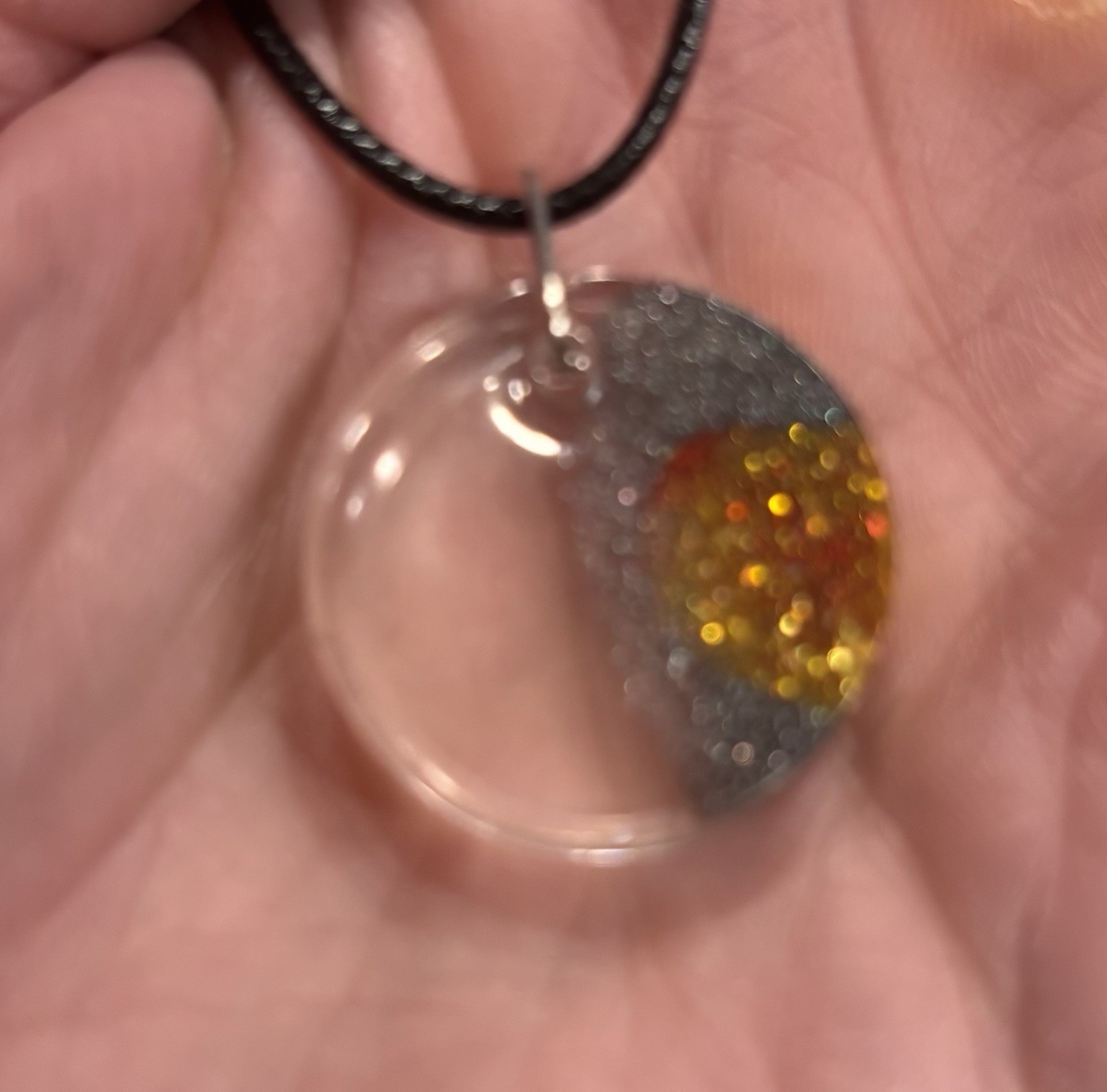 Handmade Resin Pendant Clear Black Red Gold Sparkle Minimalist Boho Art Jewelry