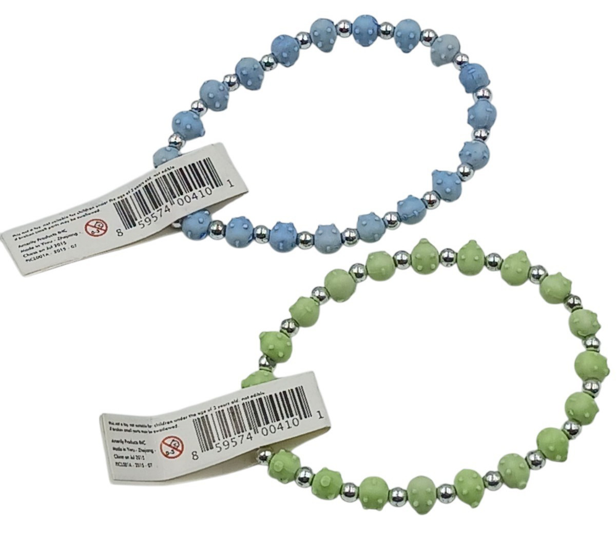TRRTLZ Pigz Pig Stretch Bracelet 2pc Light Green & Light Blue Silver Bead Spacer