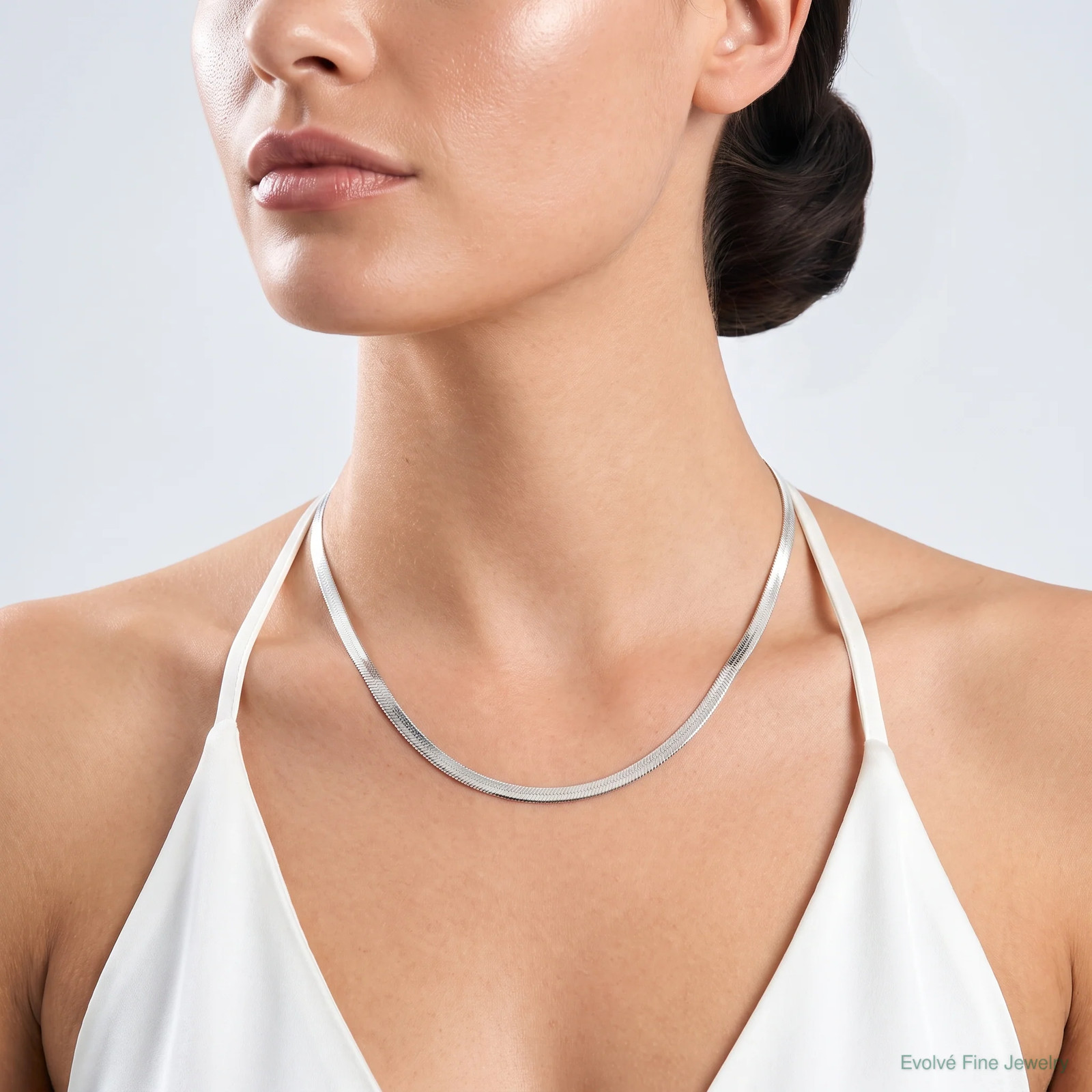 Sterling Silver Rhodium-Plated 3.5mm Magic Herringbone Chain Necklace 16″-24″