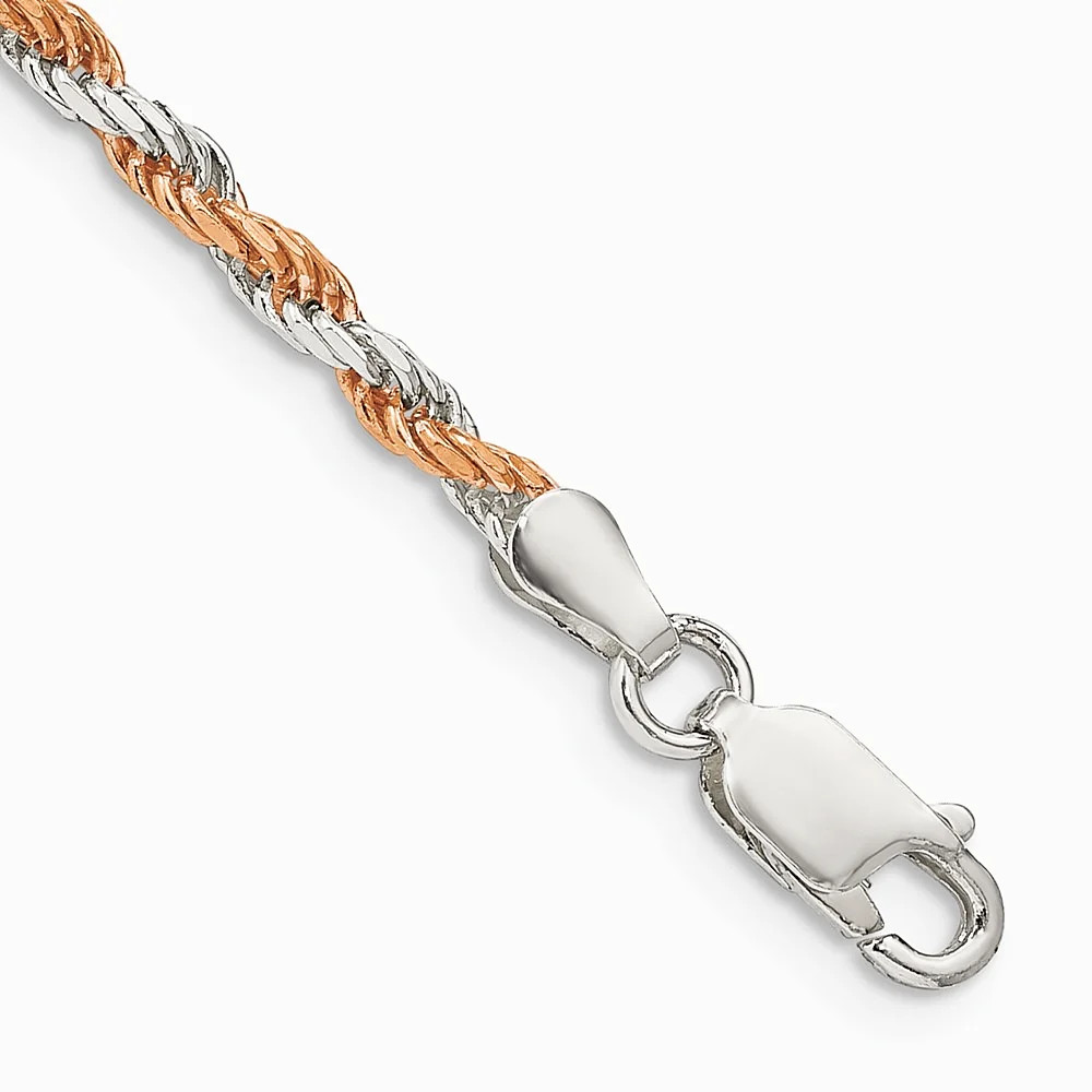 Sterling Silver And Rose Vermeil 2.5mm Diamond-Cut Rope Chain Bracelet 7″-8″