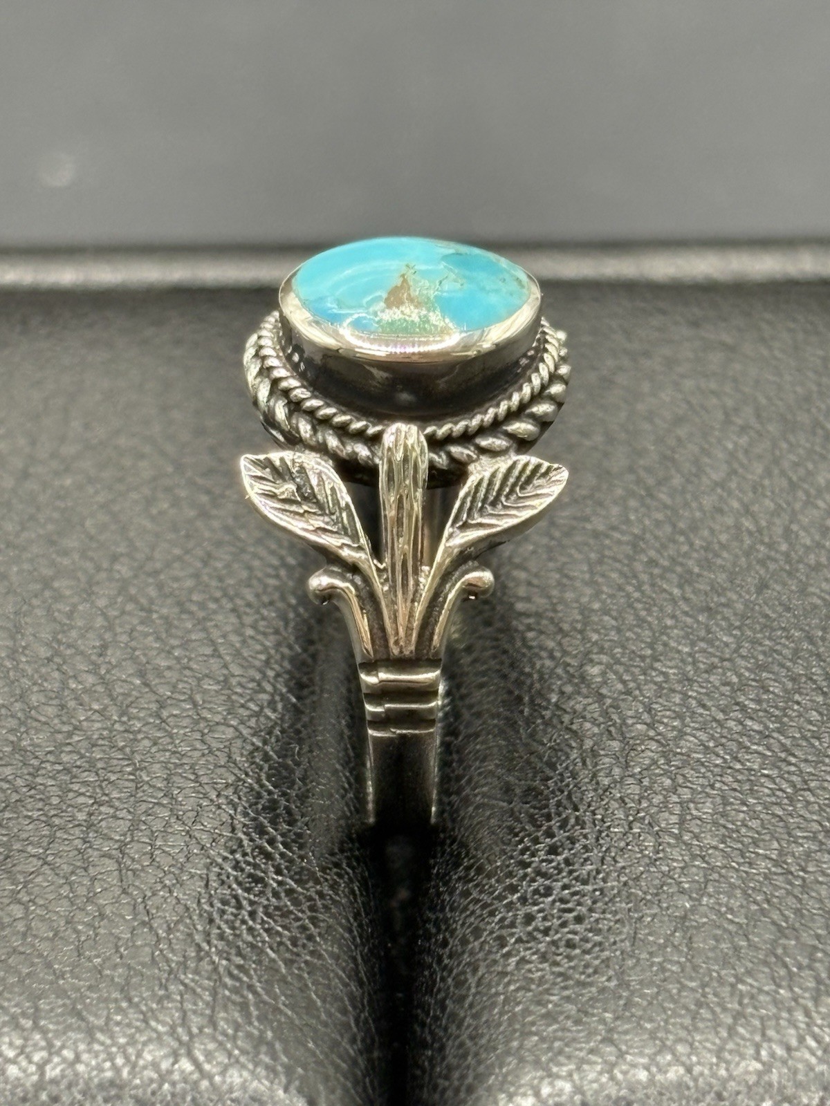New Condition Sterling Silver Turquoise Plant Botanical Oshank Ring Size 7 E11