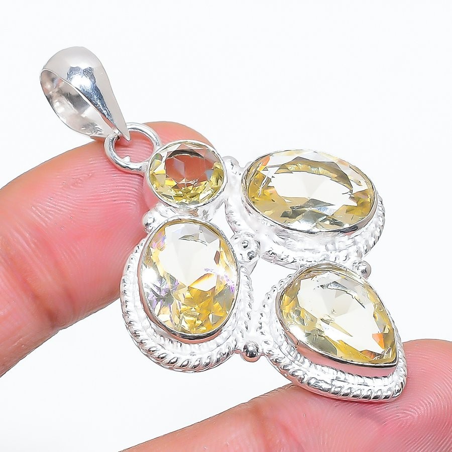 Lemon Quartz Handmade Gemstone 925 Sterling silver Jewelry Pendant Size 2.20”