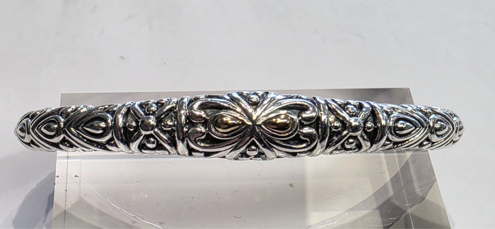 John Hardy Angela sterling silver & 14k yellow gold hinged 6″ cuff bracelet