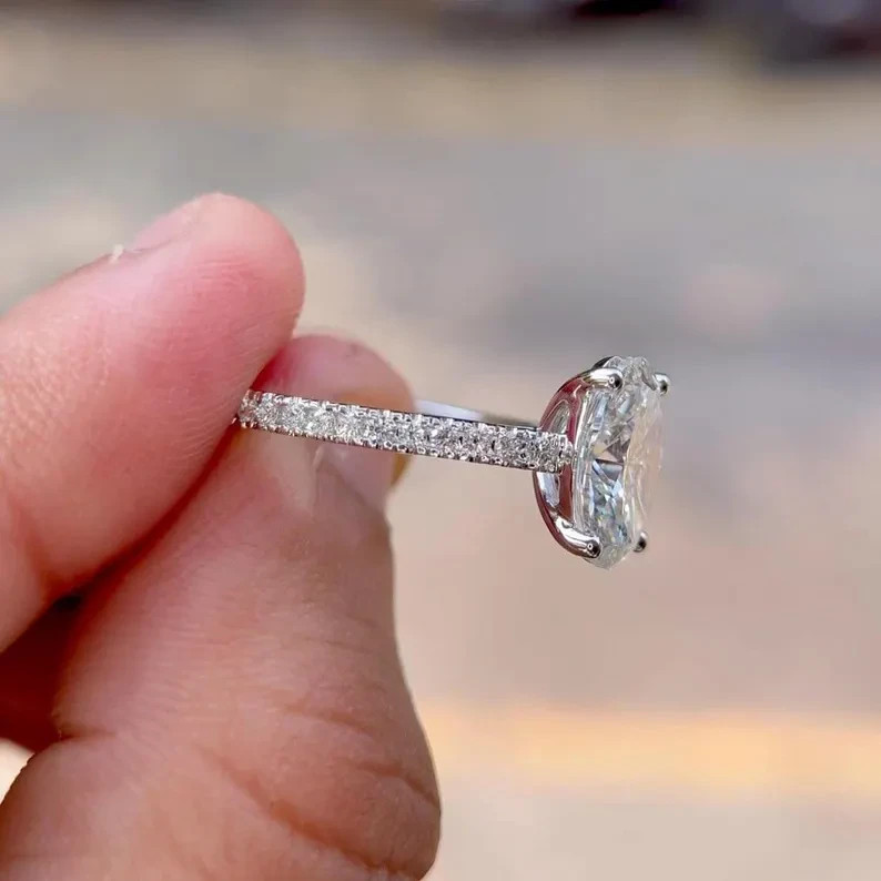 2.50Ct Oval Lab Grown Diamond cathedral Setting Engagement Ring 14K White Gold