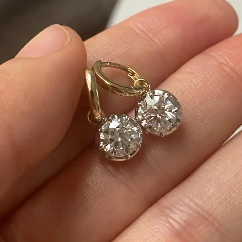 4 CT Round F-VS1 Lab Grown Diamond Women Drop Dangle Earrings 14K Yellow Gold