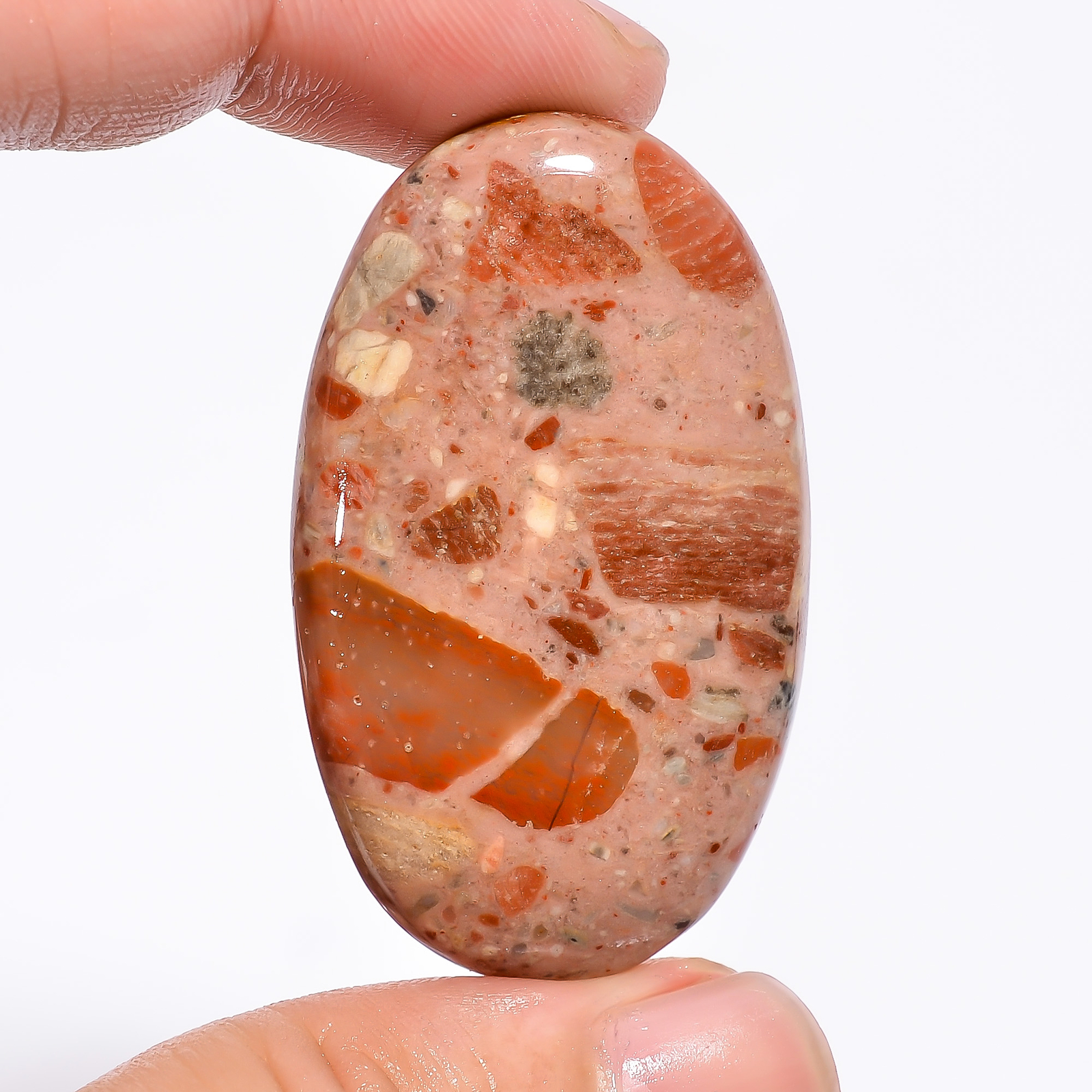100% Natural Chert Breccia Oval Shape Cabochon Loose Gemstone 67.5 Ct 45X26X6 mm