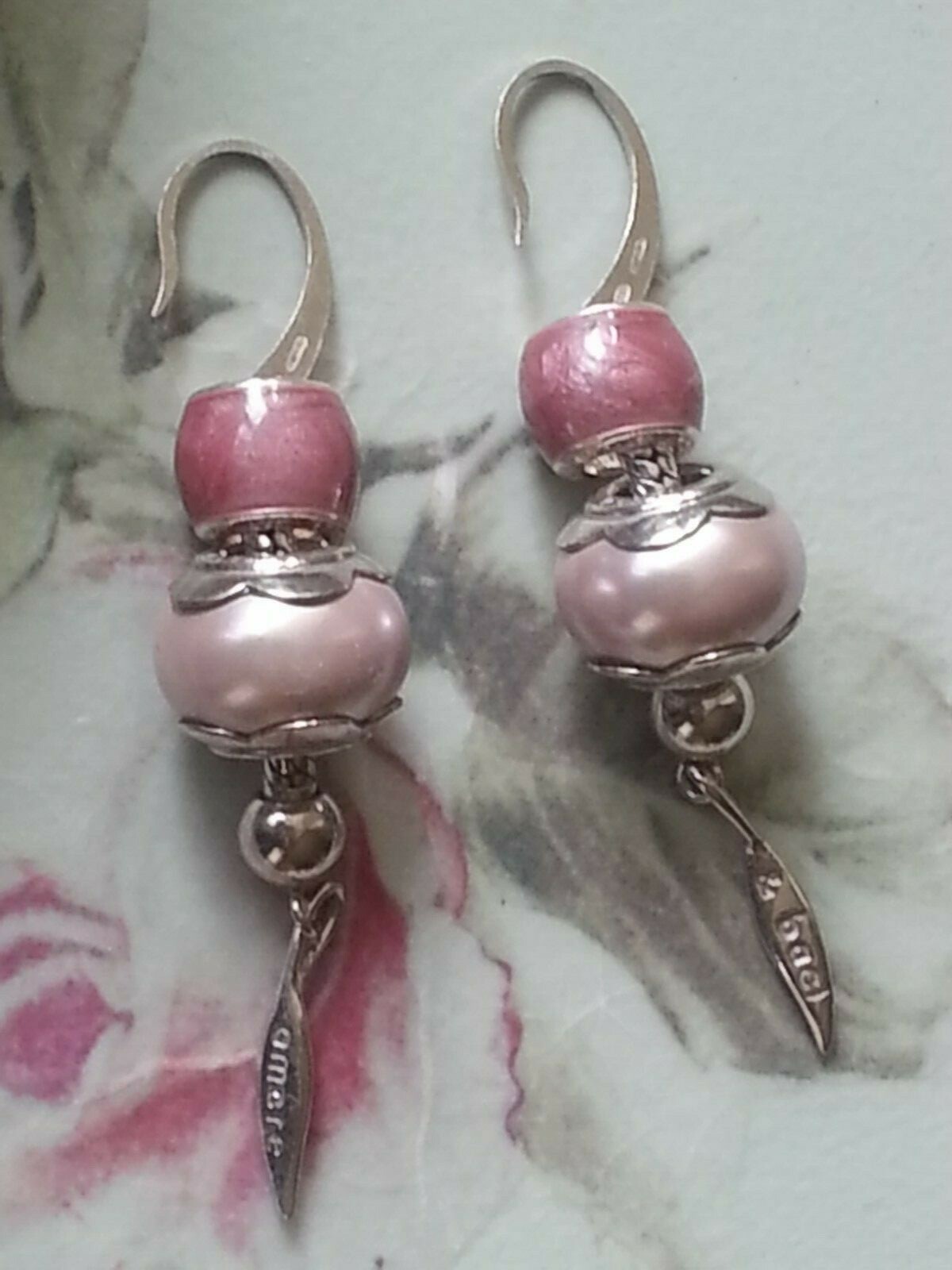 “Amore & Baci” Double Charms Pearl & Rose Pink Drop 925 Silver Earrings