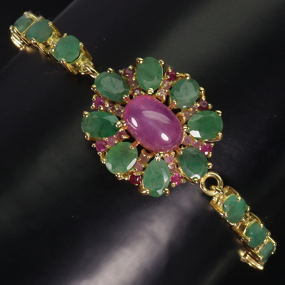 925 Sterling Silver Bracelet Oval Ruby 10x7mm Emerald Gemstone Jewelry 7.5inches