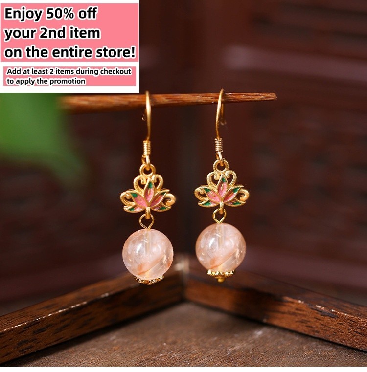 Natural Pink Crystal Drop Earrings Gemstone Dangle 18K Gold Plated Boho Chic