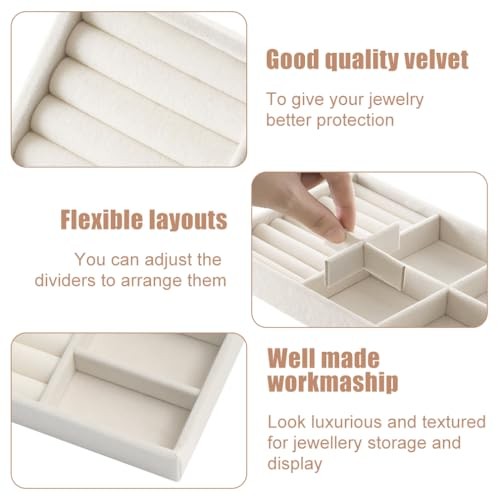 10 Pack Jewelry Organizer Tray Drawer Inserts Stackable Velvet Liner Beige