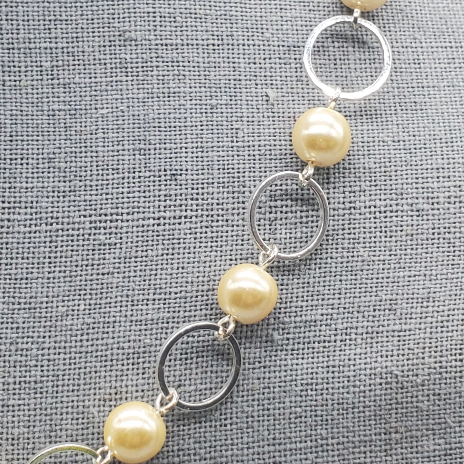 SHB Faux Pearl Necklace Silver Tone Adjustable Lightweight Open Circles