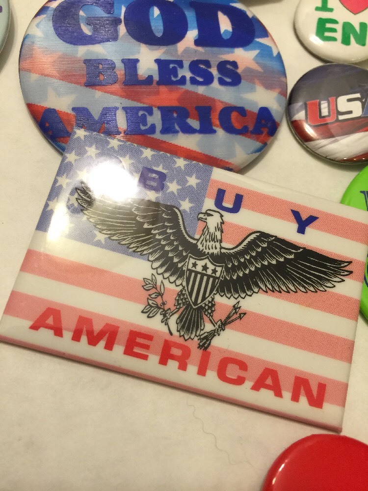 Large Lot Buttons/pins Jetsons Patriotic Misc. Over 60 Buttons