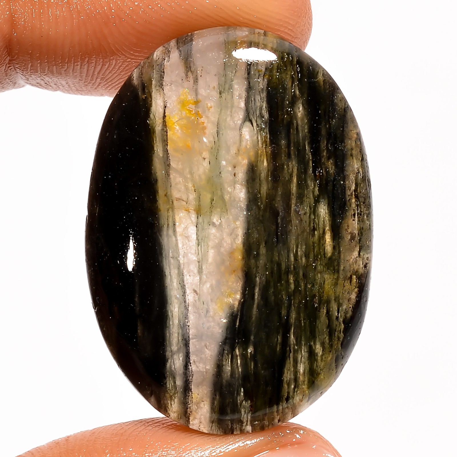 41 Ct Natural Black Dot Quartz Oval Shape Cabochon Loose Gemstone 32X23X6 mm