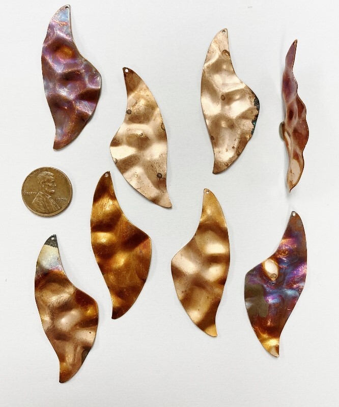 6 VINTAGE AGED COPPER COATED STEEL HAMMERED 56mm LEAF FINDING BEAD PENDANTS 1738
