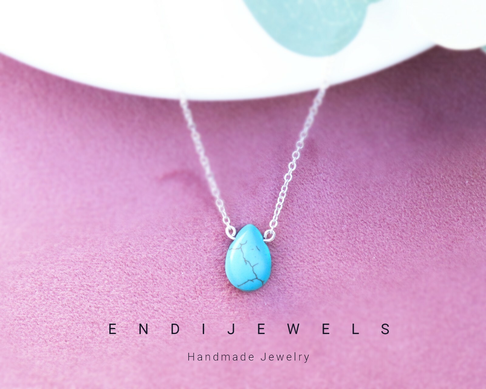 Simple Tiny Teardrop Turquoise Pendant Necklace for Women, Minimalist Jewelry
