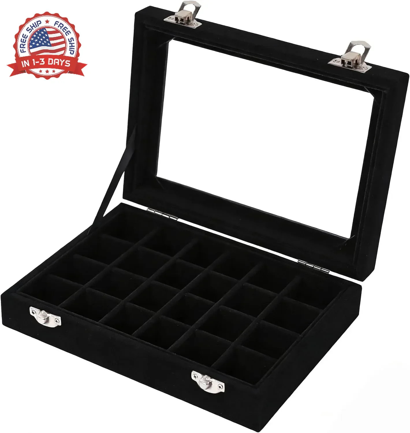 Velvet Jewelry Box 24 Grid Jewelry Earrings Display Organiser Box Ring Tray Hold
