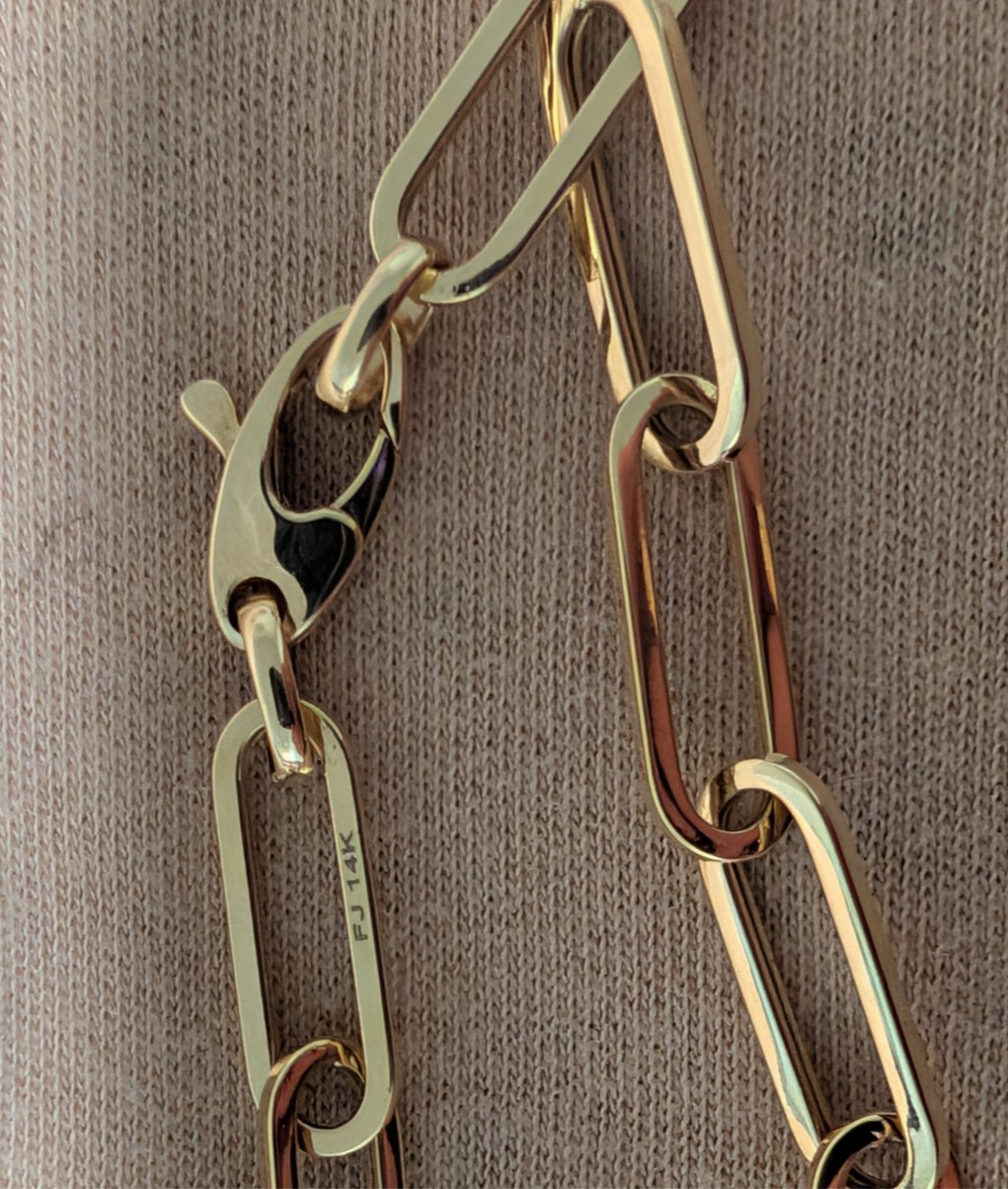 14k Yellow Gold Paperclip Link Bracelet 7.5″ 4.49g 11 Links Lobster Claw Clasp