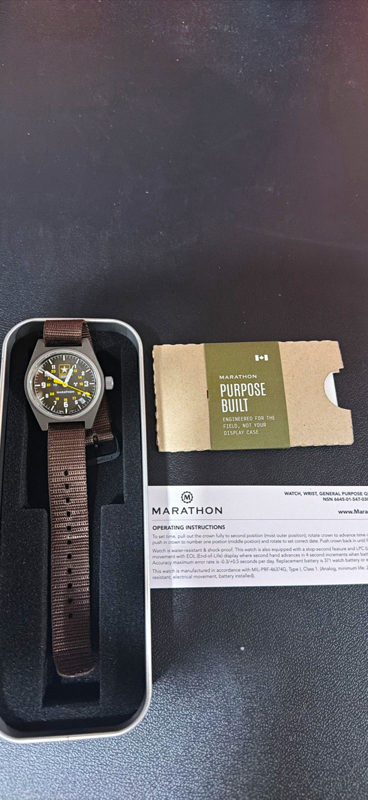Marathon General Purpose Quartz 34mm Military Watch Black Dial Nylon Strap