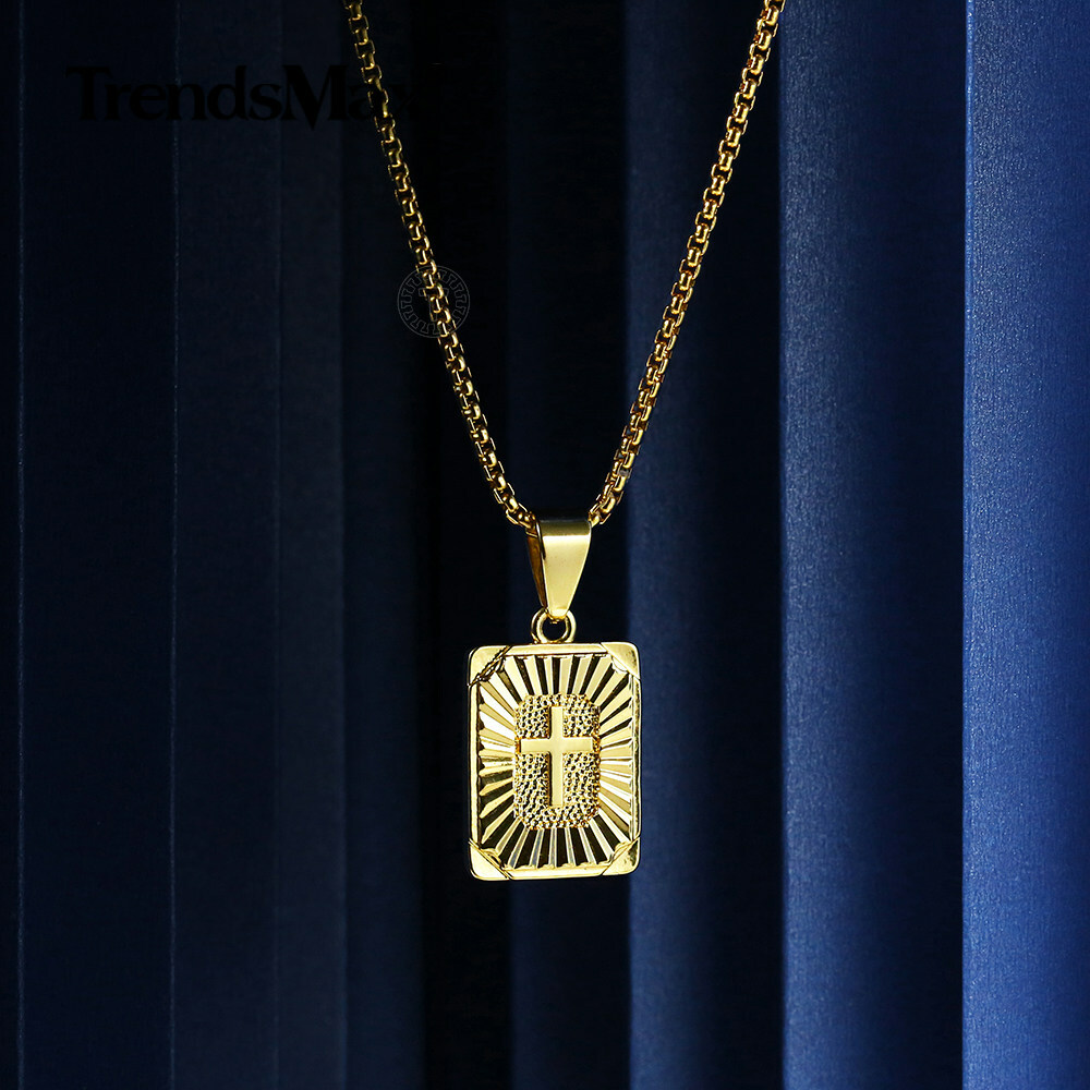 Gold Plated Square Initial Letter A-Z Pendant Necklace 2mm 18-36″ Box Link Chain