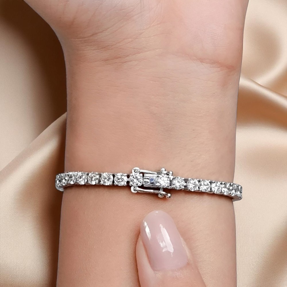 14K White Gold Heart Cut Diamond Bracelet 7 Carat GLI Lab Grown Womens