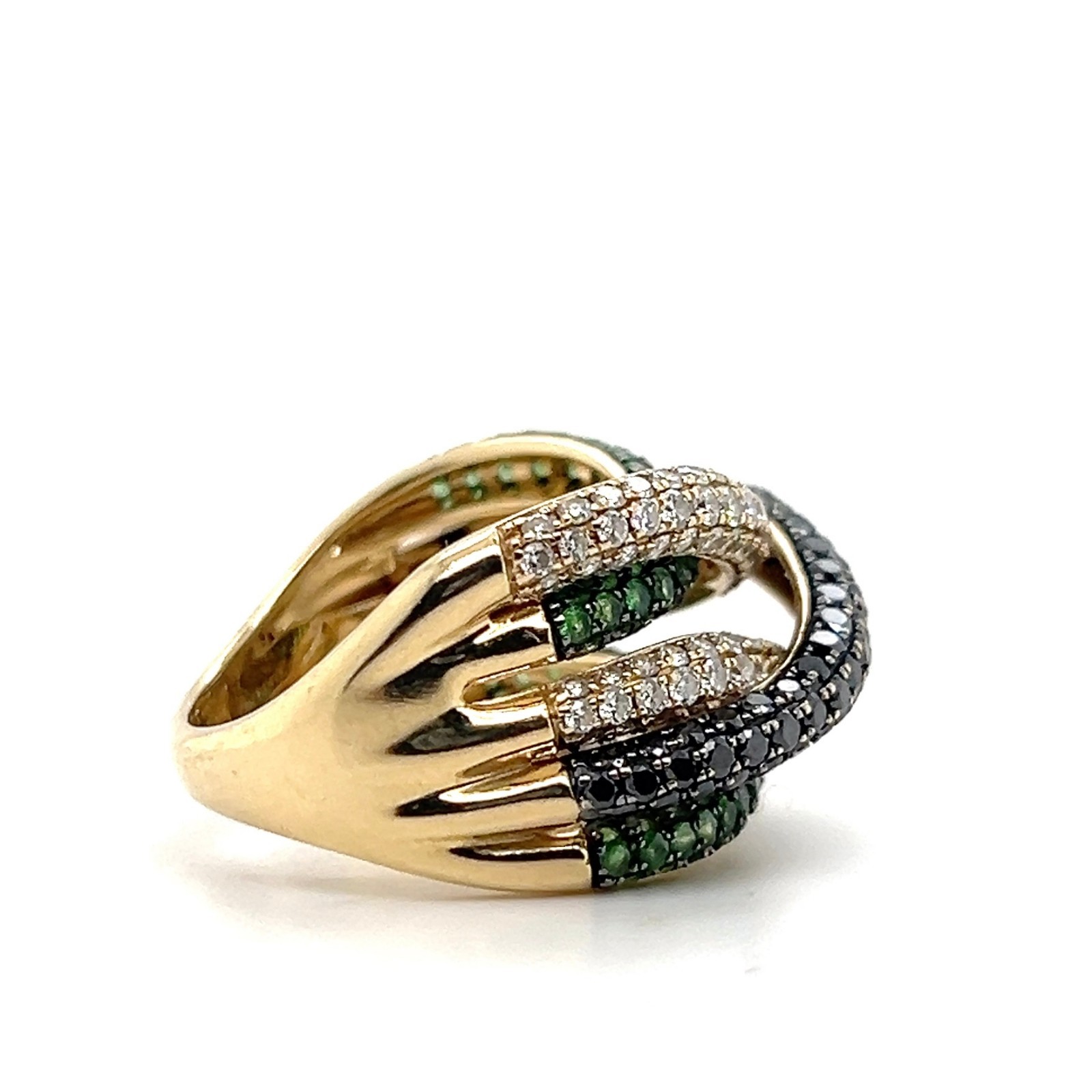 Effy Contemporary Diamond Black Diamond Tsavorite Garnet 14k Gold Cocktail Ring