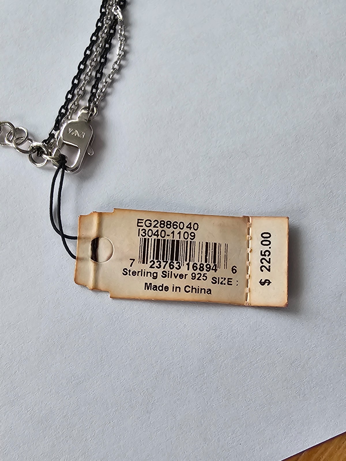 Emporio Armani EG2886 Mens Silver Black Onyx Necklace 925
