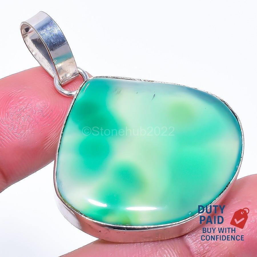 Natural Green Onyx 925 Sterling Silver Plated Handmade New Wife Pendant Jewelry