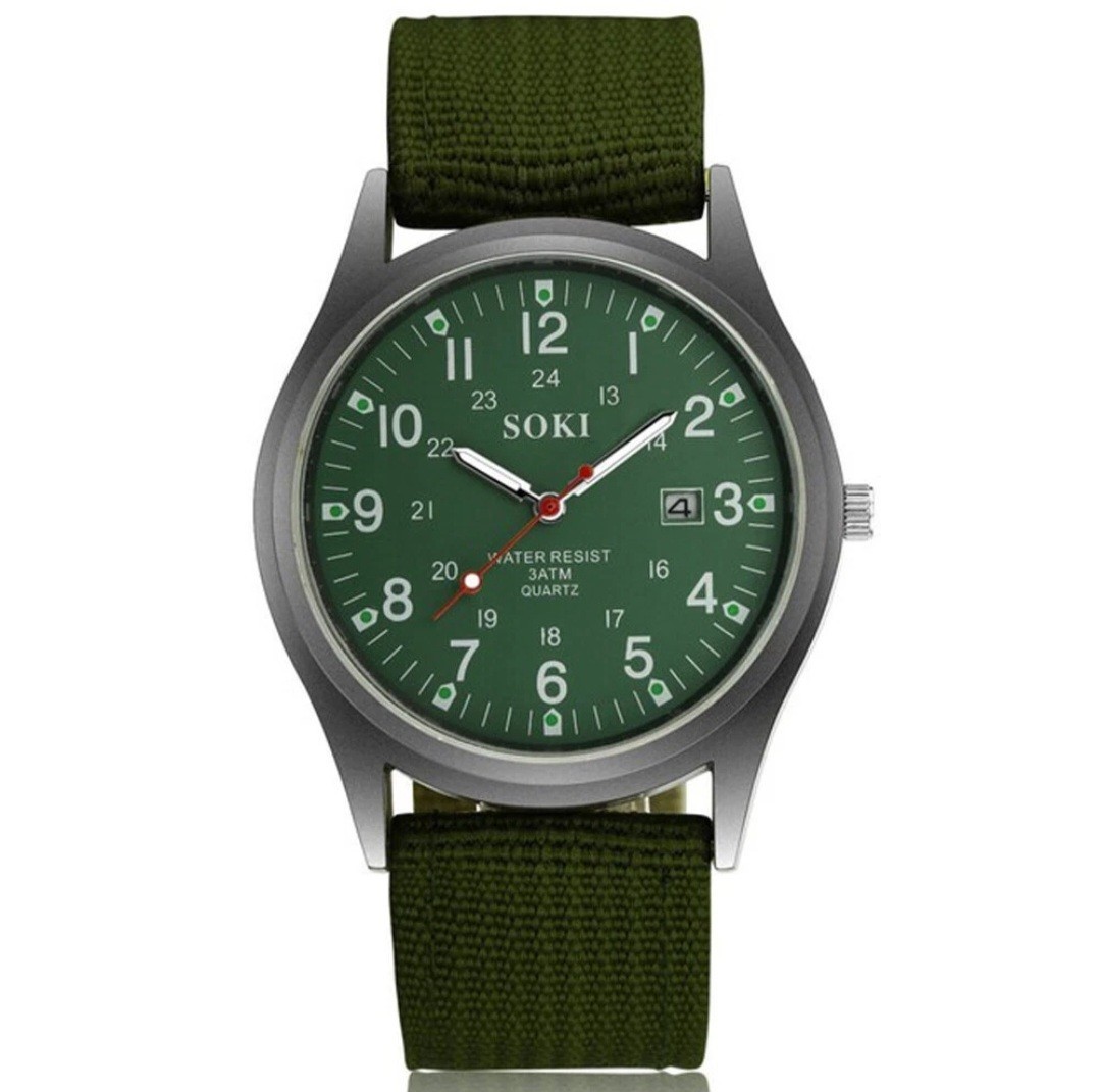 Men’s Military Army Luminous 24 Hours Dial Nylon Strap Date Quartz Wrist Watch