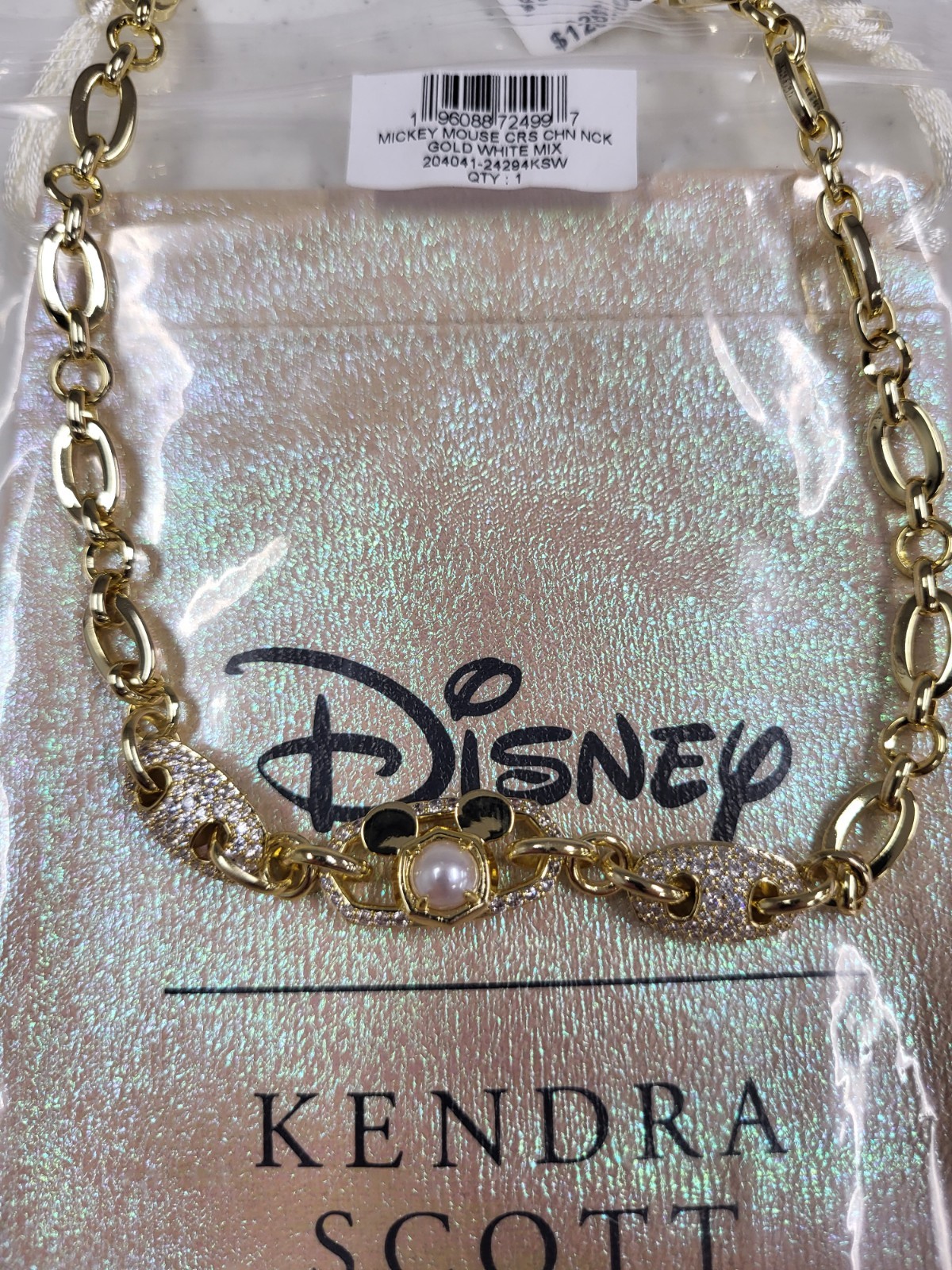 Disney | Kendra Scott Gold Mickey Mouse Crystal Chain Necklace in White Mix