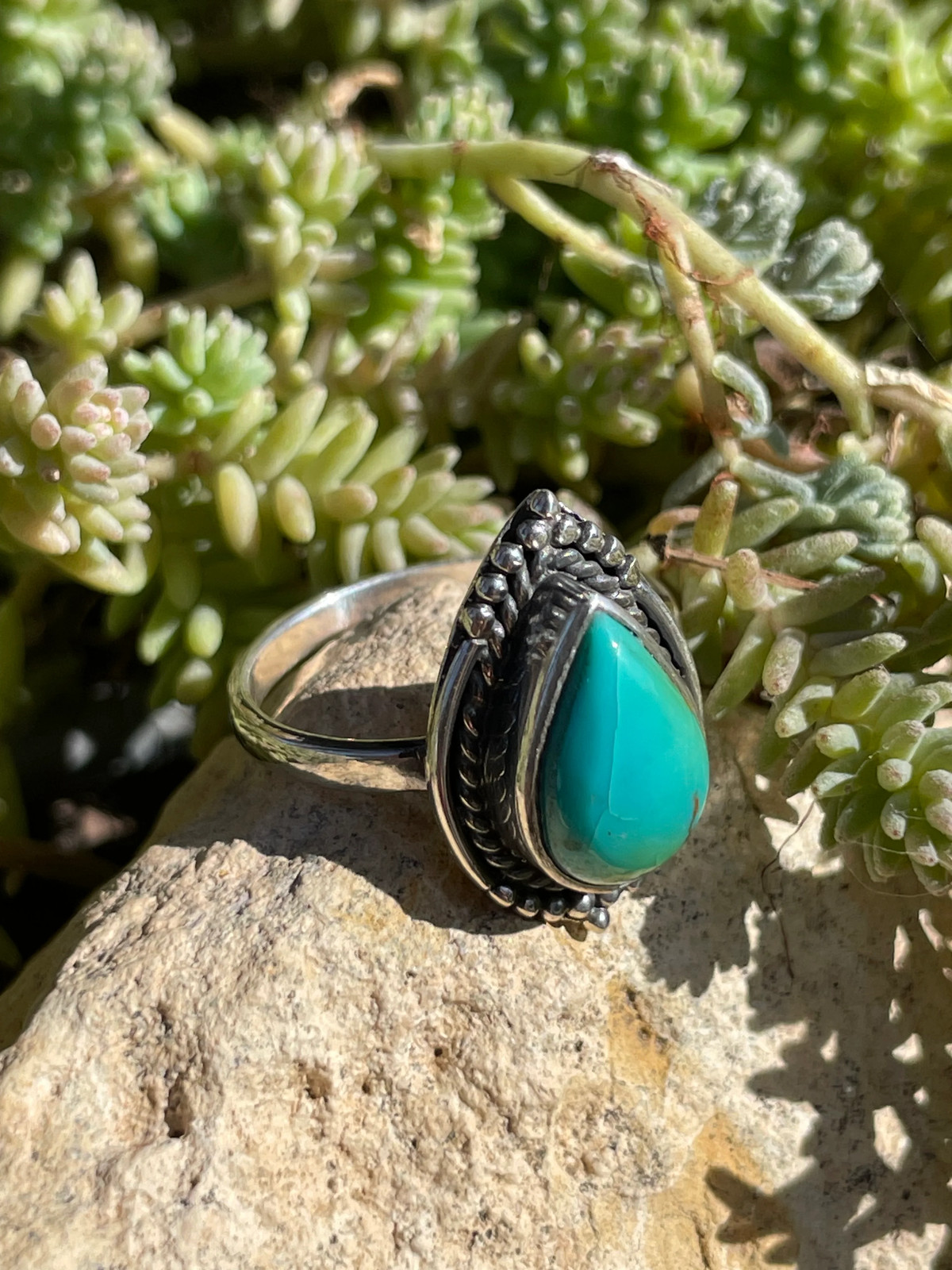Kingman Turquoise Teardrop Ring Size 8.75 | 925 Sterling Silver Southwest B990
