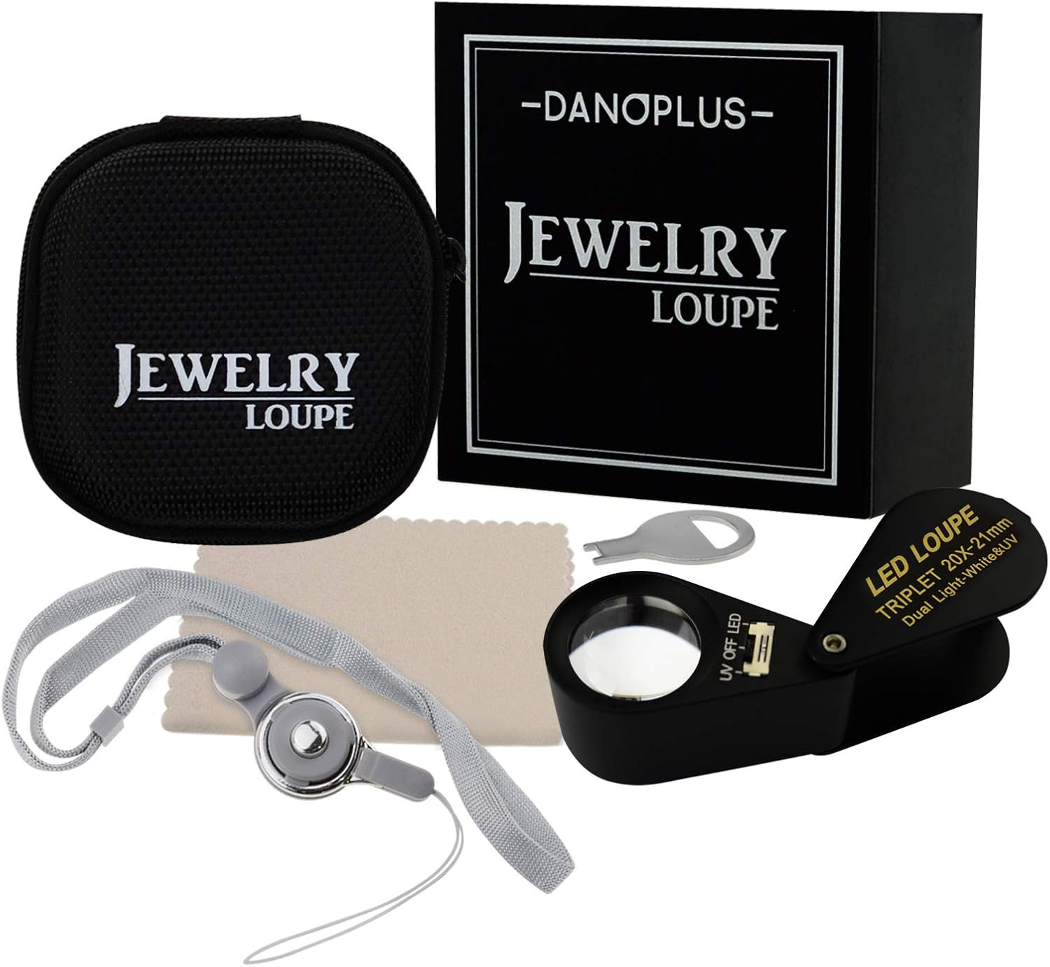 20x Magnifier Jewelry Loupe LED UV 21mm Triplet Lens Optical Glass, Pocket Gem M