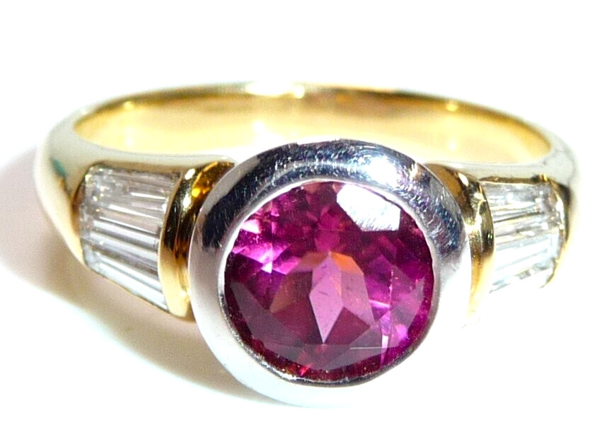Ring 750 yellow gold 1.28ct pink tourmaline 0.60ct diamonds size 55/17.5 mm rubellite